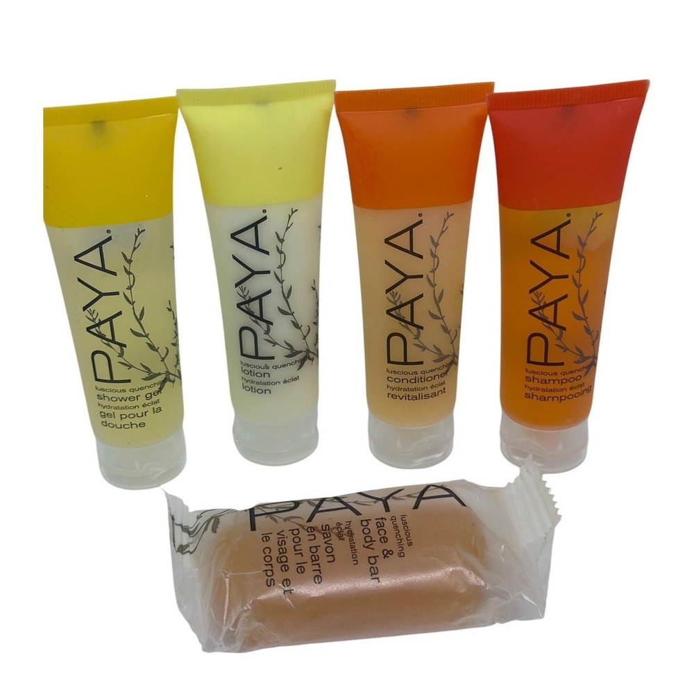 PAYA Travel Bath Essentials 5-Piece Set‎ Mini Shower Gel Lotion Shampoo Bar NEW